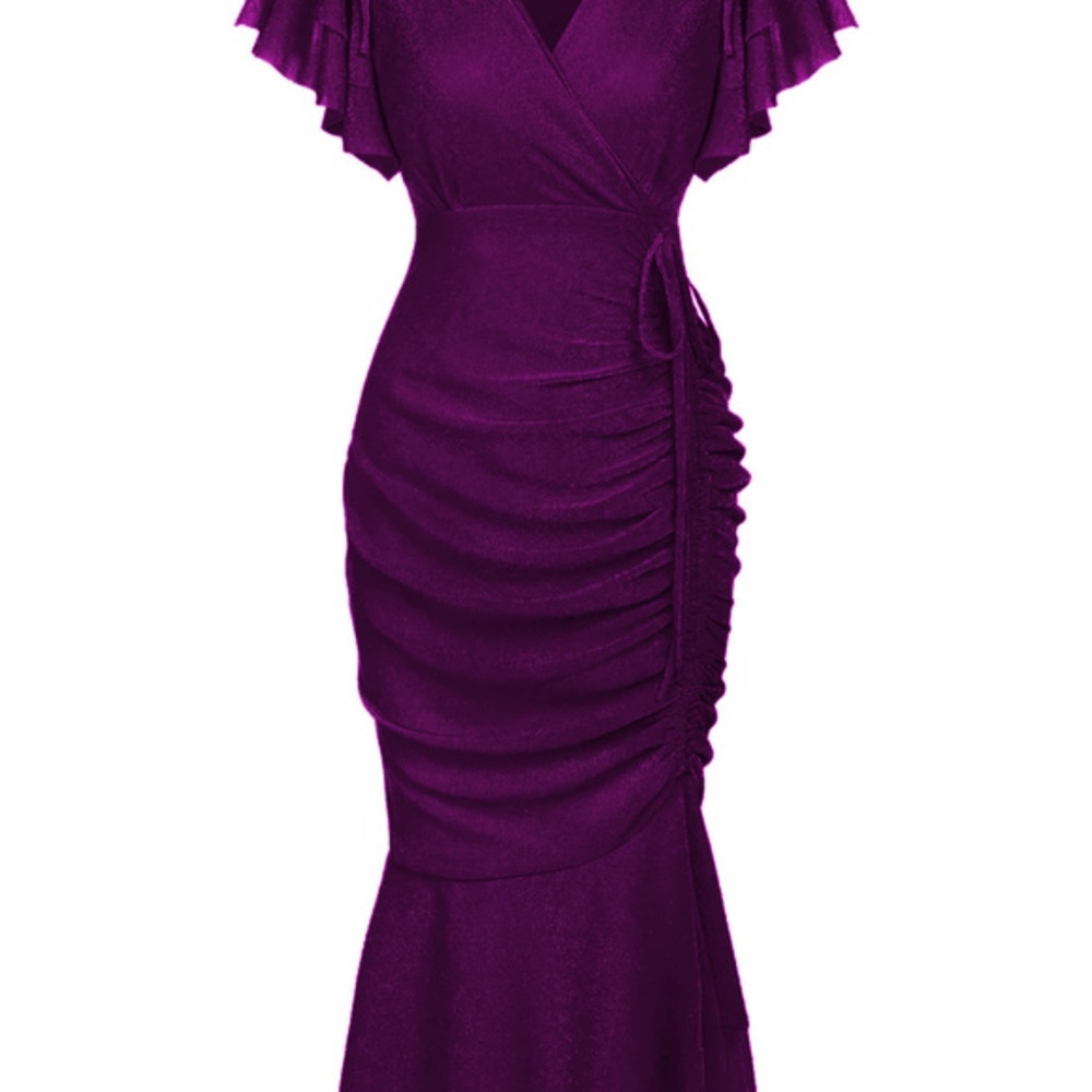 RARE FIND Retro Stage 1960s Ruffle Lace-up Fishtail Dress